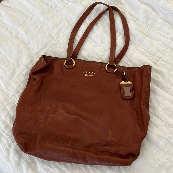 Prada Handbags - Prada Cognac Leather Tote